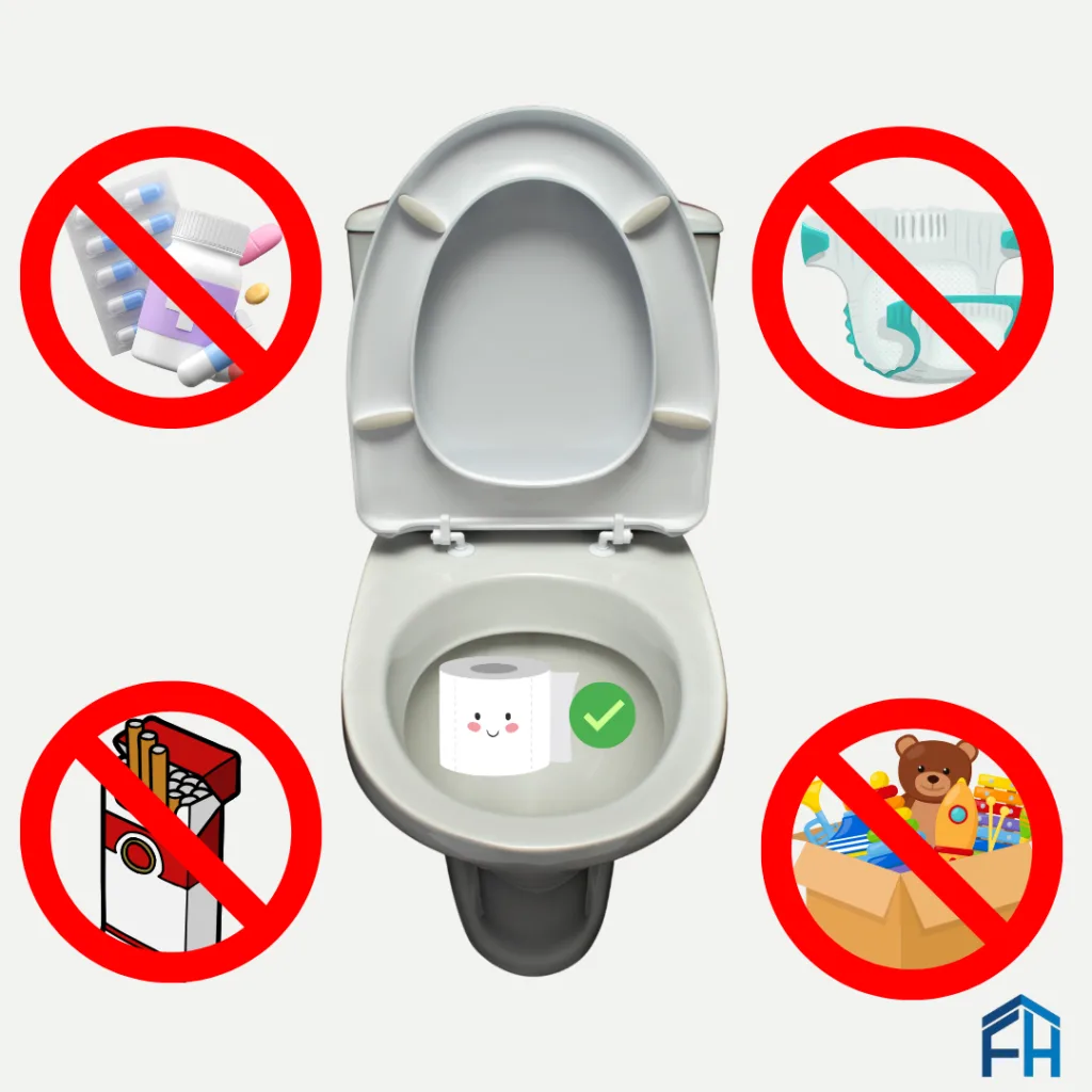 No arrojas objetos que no son papel higiénico en el inodoro